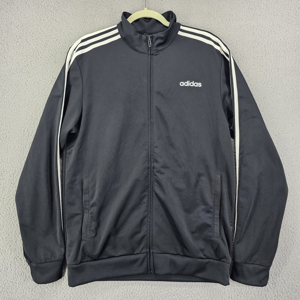 Adidas Jacket Mens Medium Black White E 3S TT TRIC‎ Track Top Three Stripes Logo